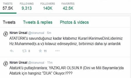 Niran Ünsal'dan Atatürk Tweetleri
